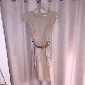 Calvin Klein Belted Cream Dress